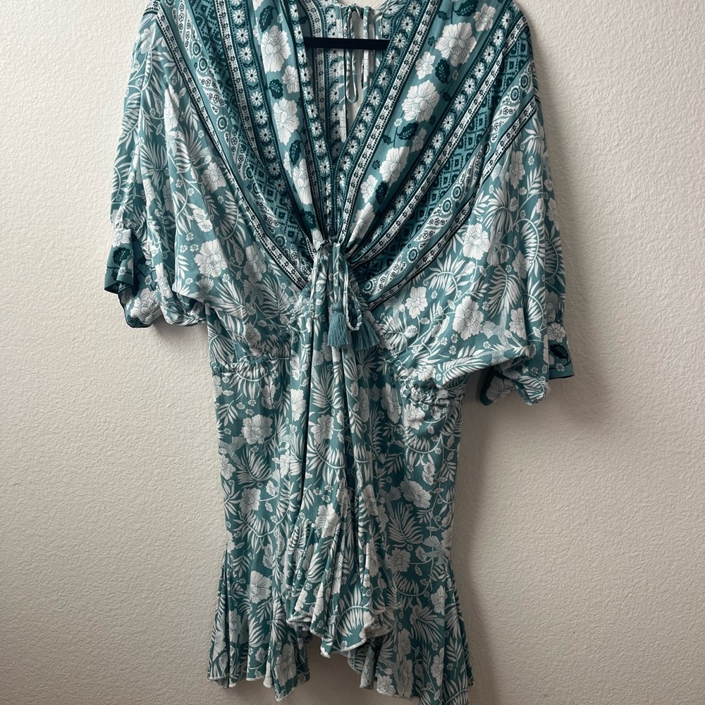 Tropical Print Smocked Floral Tunic Dress